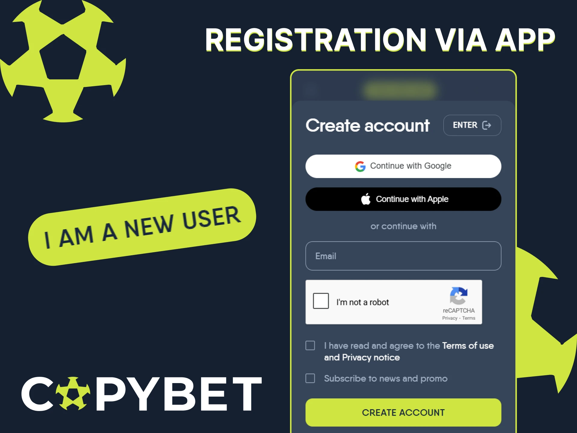 Open the official CopyBet app to create an account.