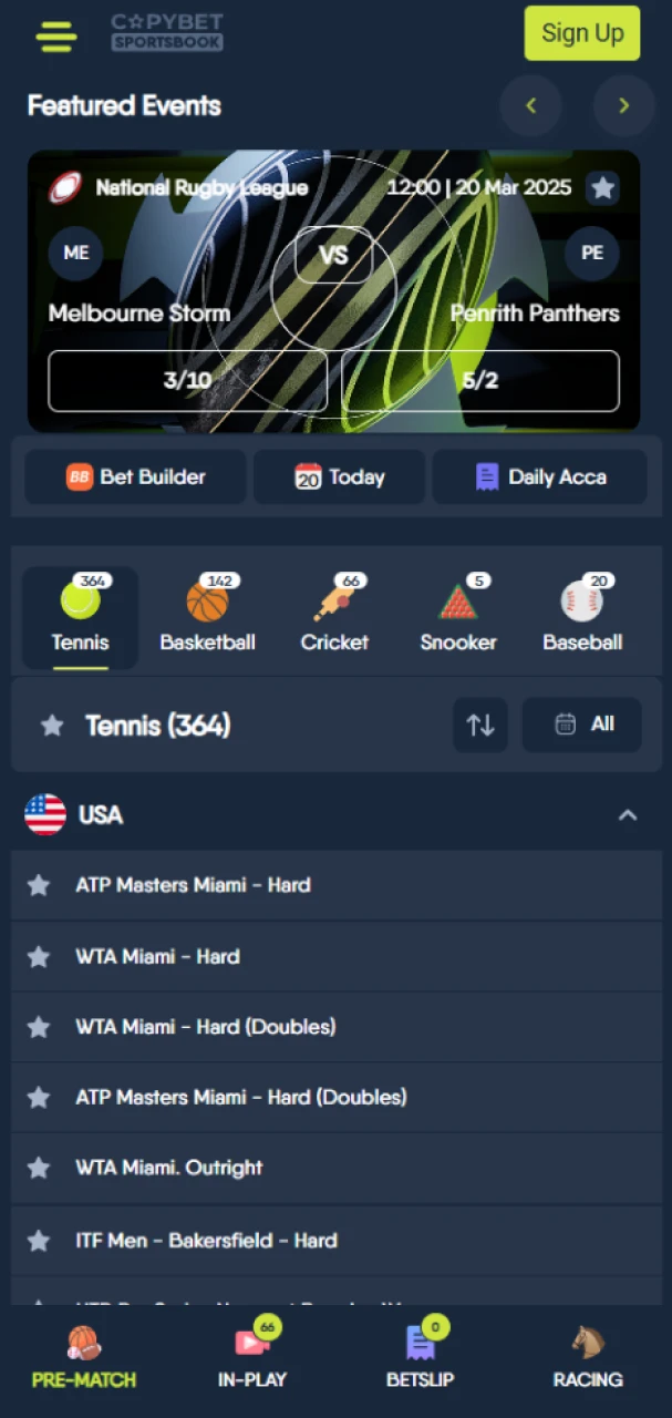 Place bets on a variety of sports on the CopyBet app.