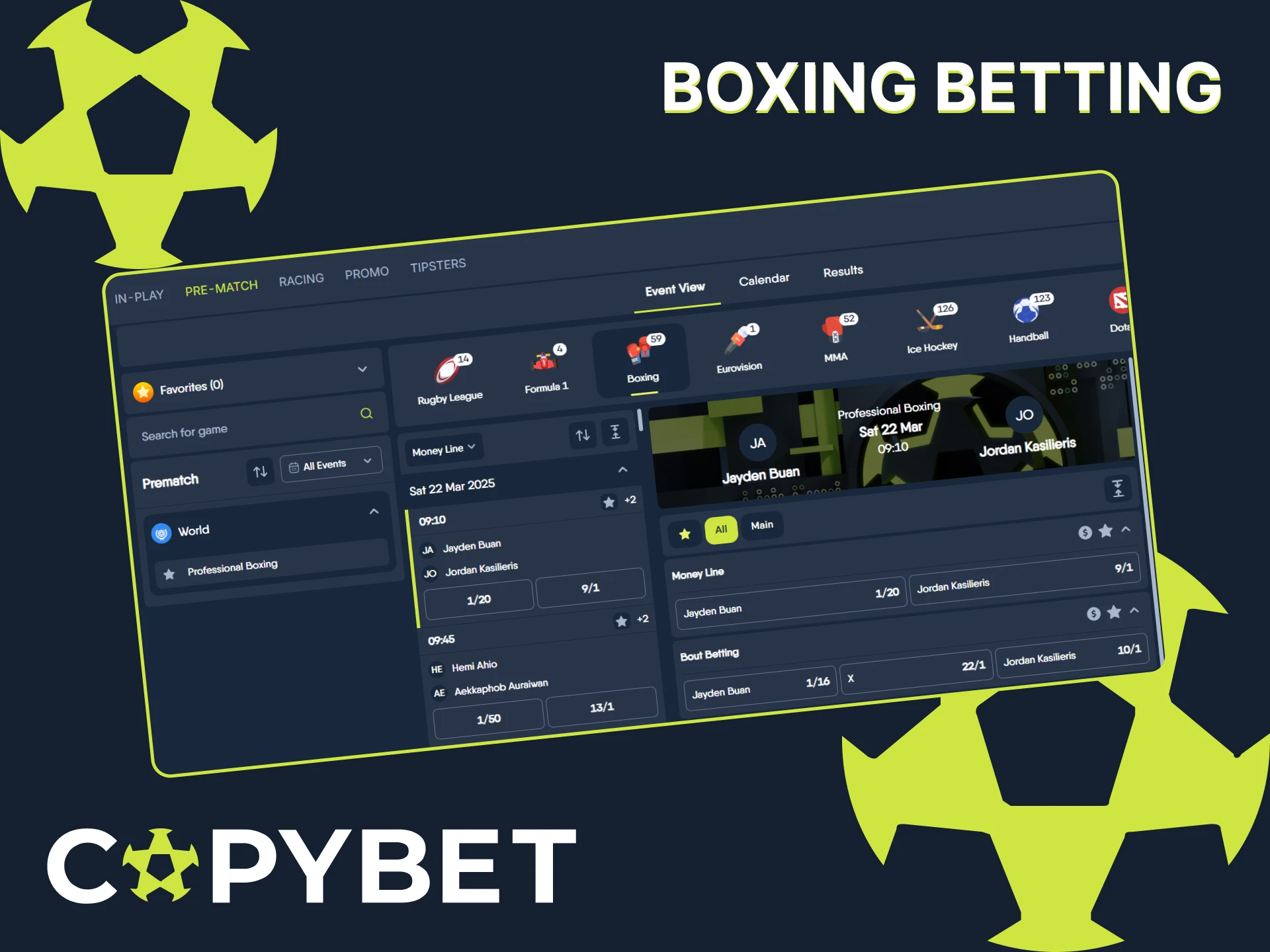 Bet on boxing matches on the official CopyBet website.