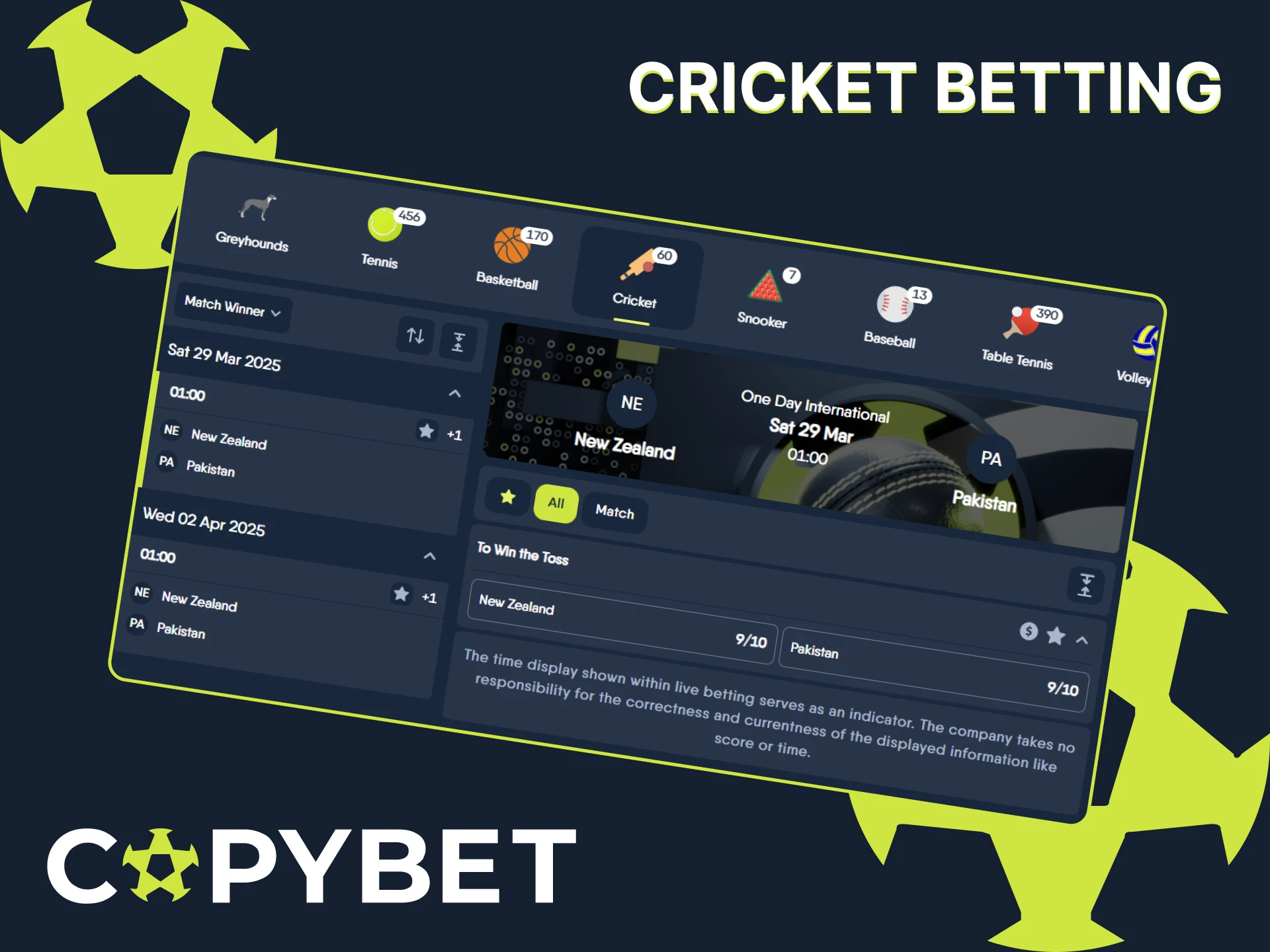 Place bets on cricket matches on the CopyBet website.
