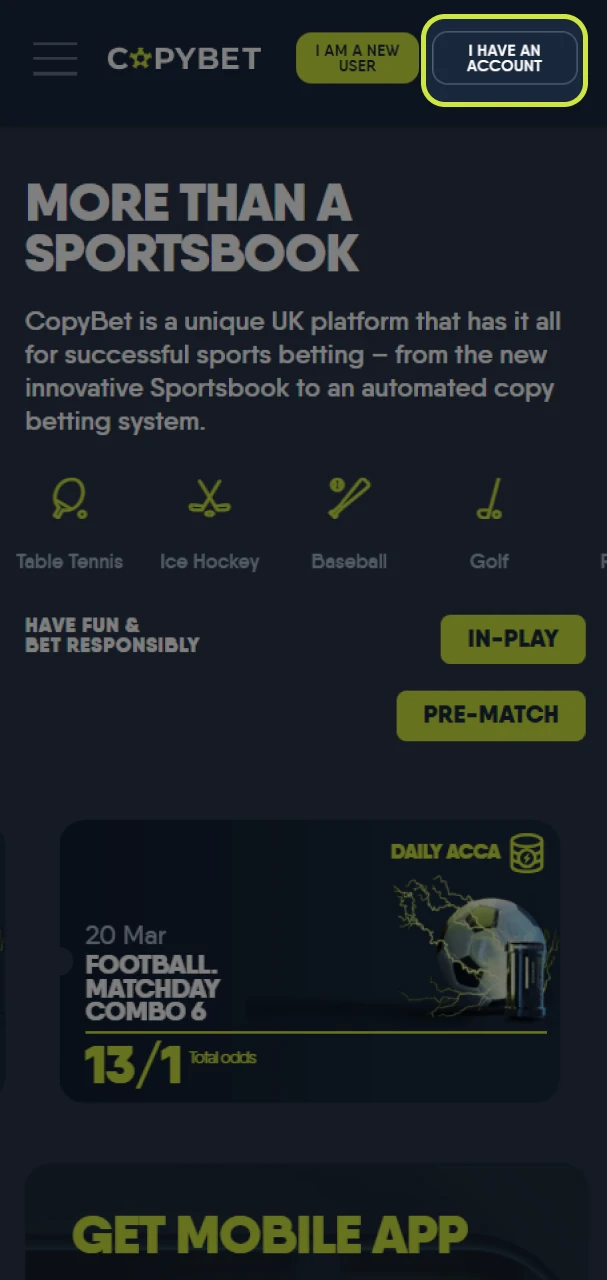 Click on the “I have an account” button to sign in to CopyBet.