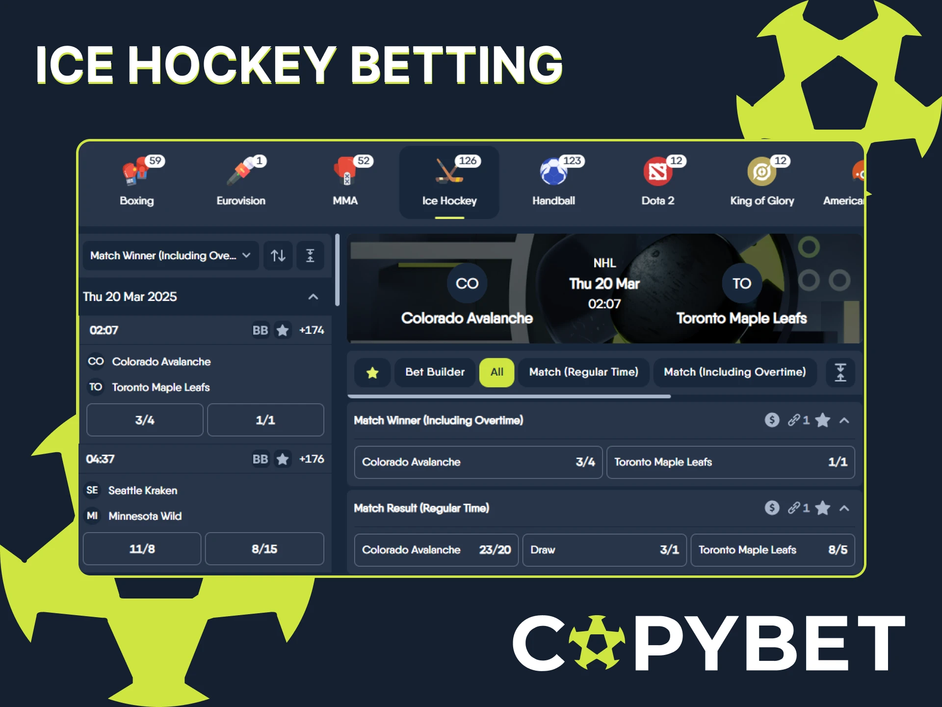 Make bets on ice hockey at CopyBet.