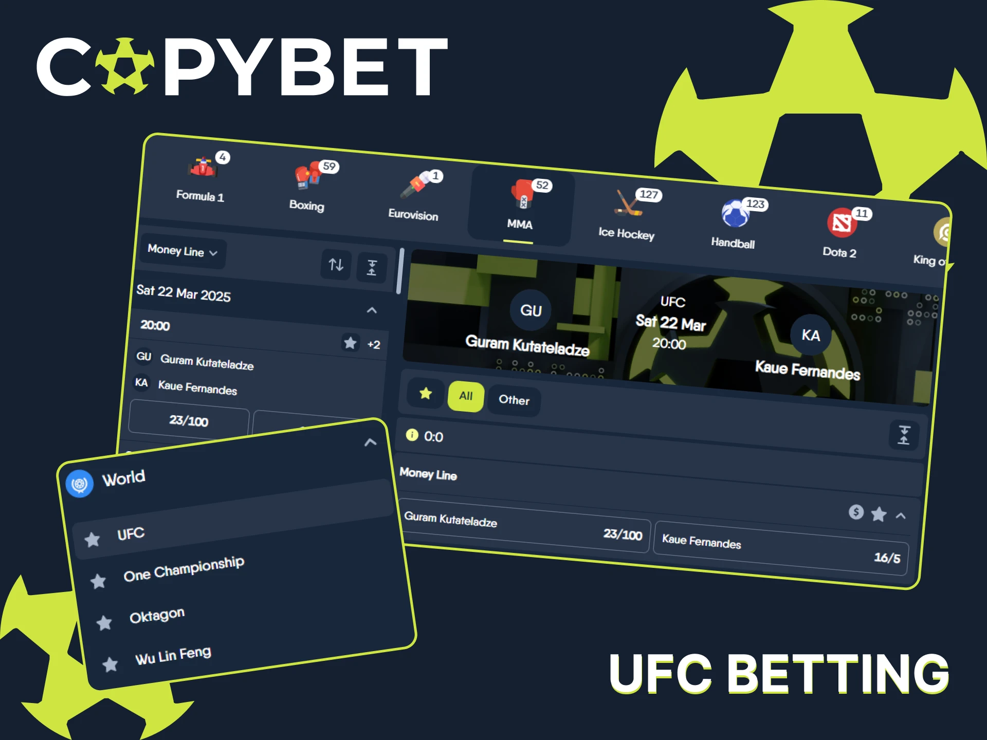 Select the UFC match to bet on at CopyBet.