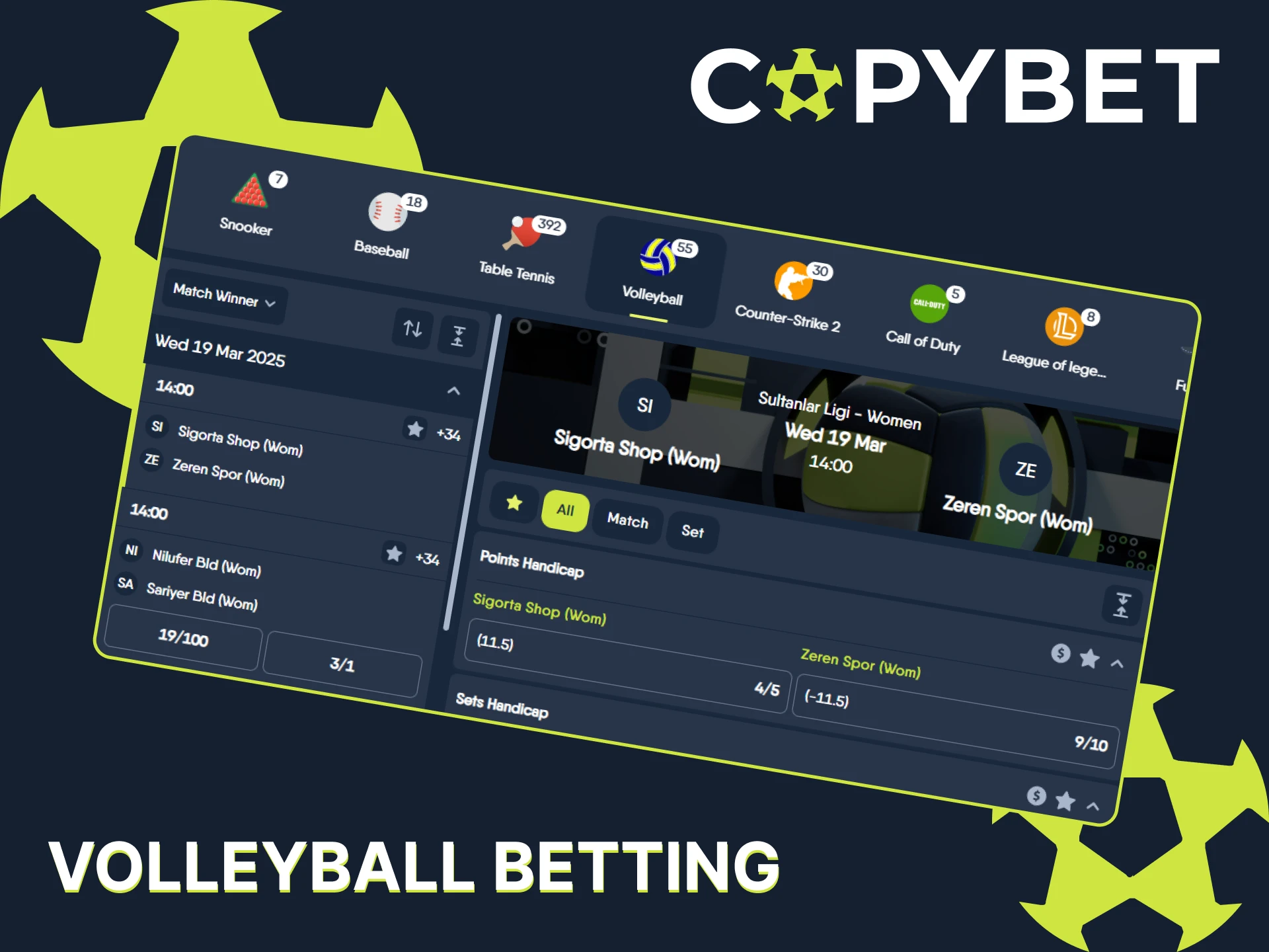 CopyBet offers you to bet on volleyball and win.