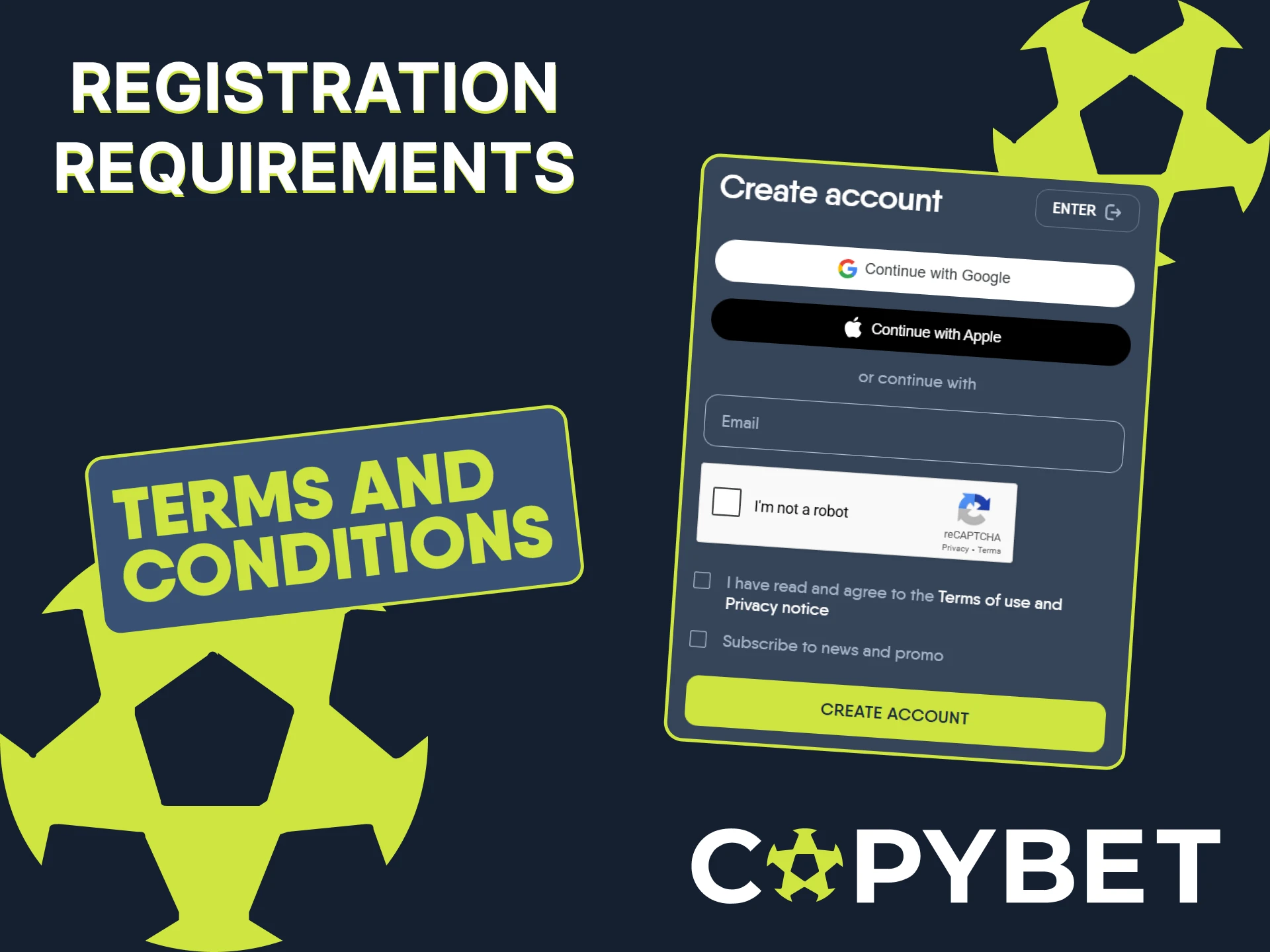 Check out the registration requirements on the CopyBet website.