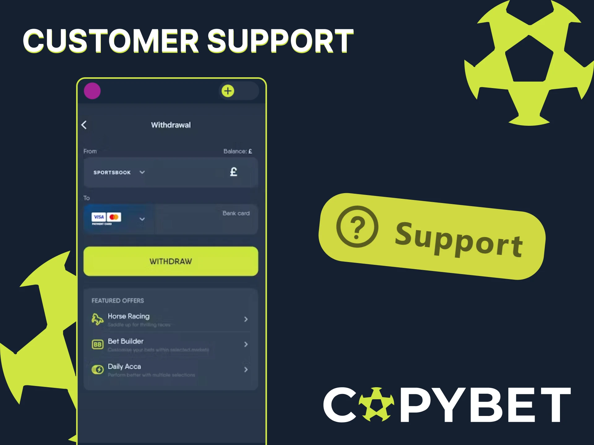 The official CopyBet platform has a support team that can help you with withdrawal problems.