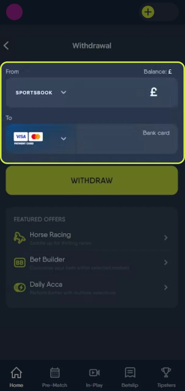 Check the entered data on the CopyBet withdrawal page.