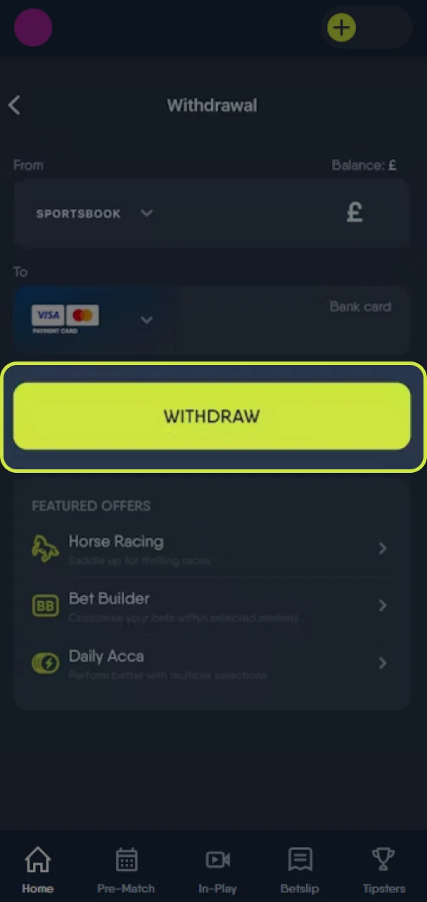 Complete the withdrawal request on the CopyBet platform.