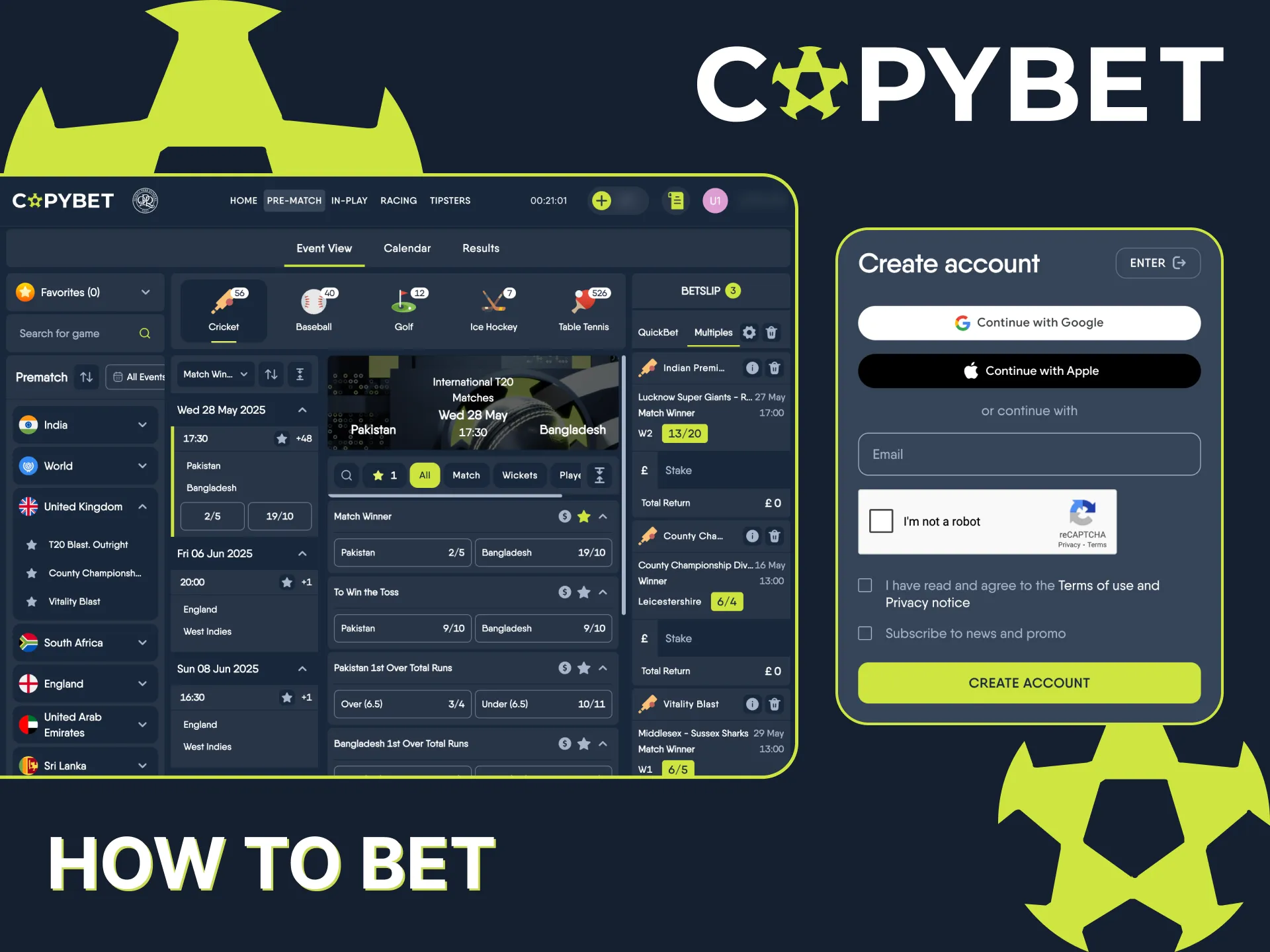 Start cricket betting easily today on Copybet.