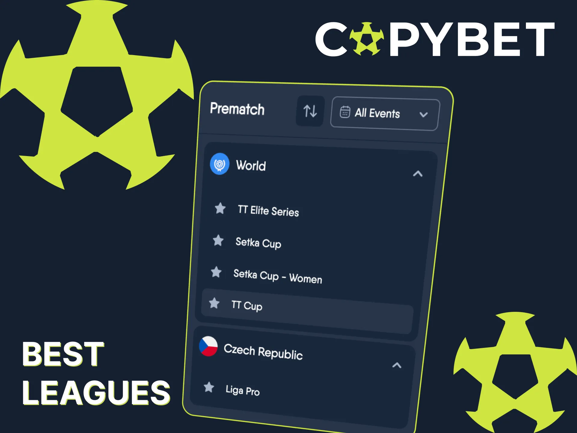 Bet on top table tennis leagues in seconds.