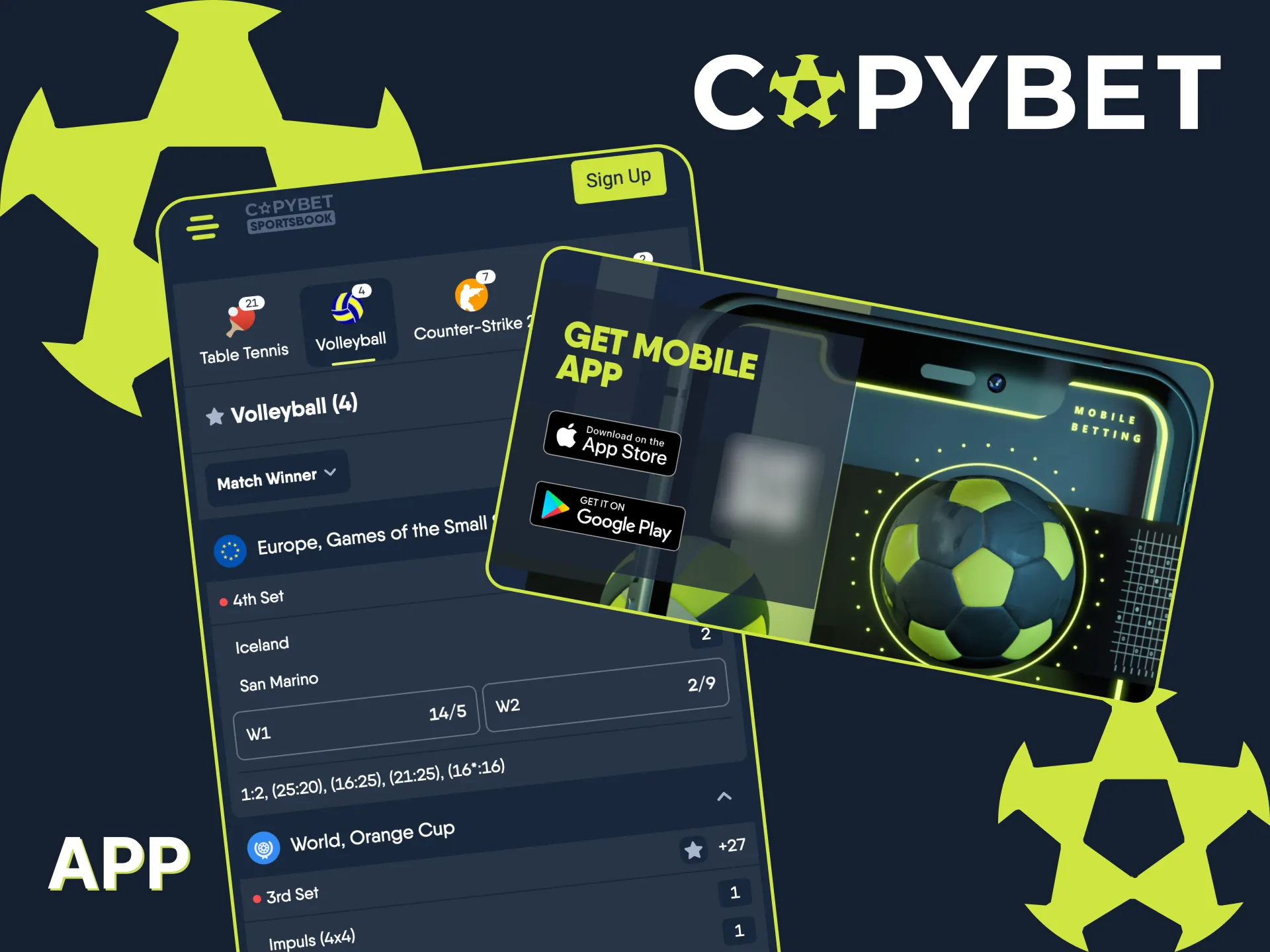Copybet app is perfect for volleyball betting.