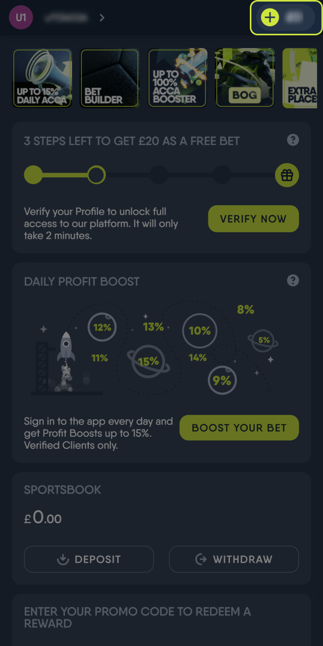 Find the Deposit button on the CopyBet website.