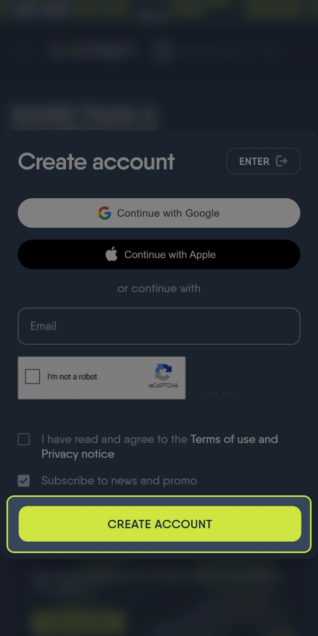 Complete the CopyBet registration process by clicking on the Create Account button.