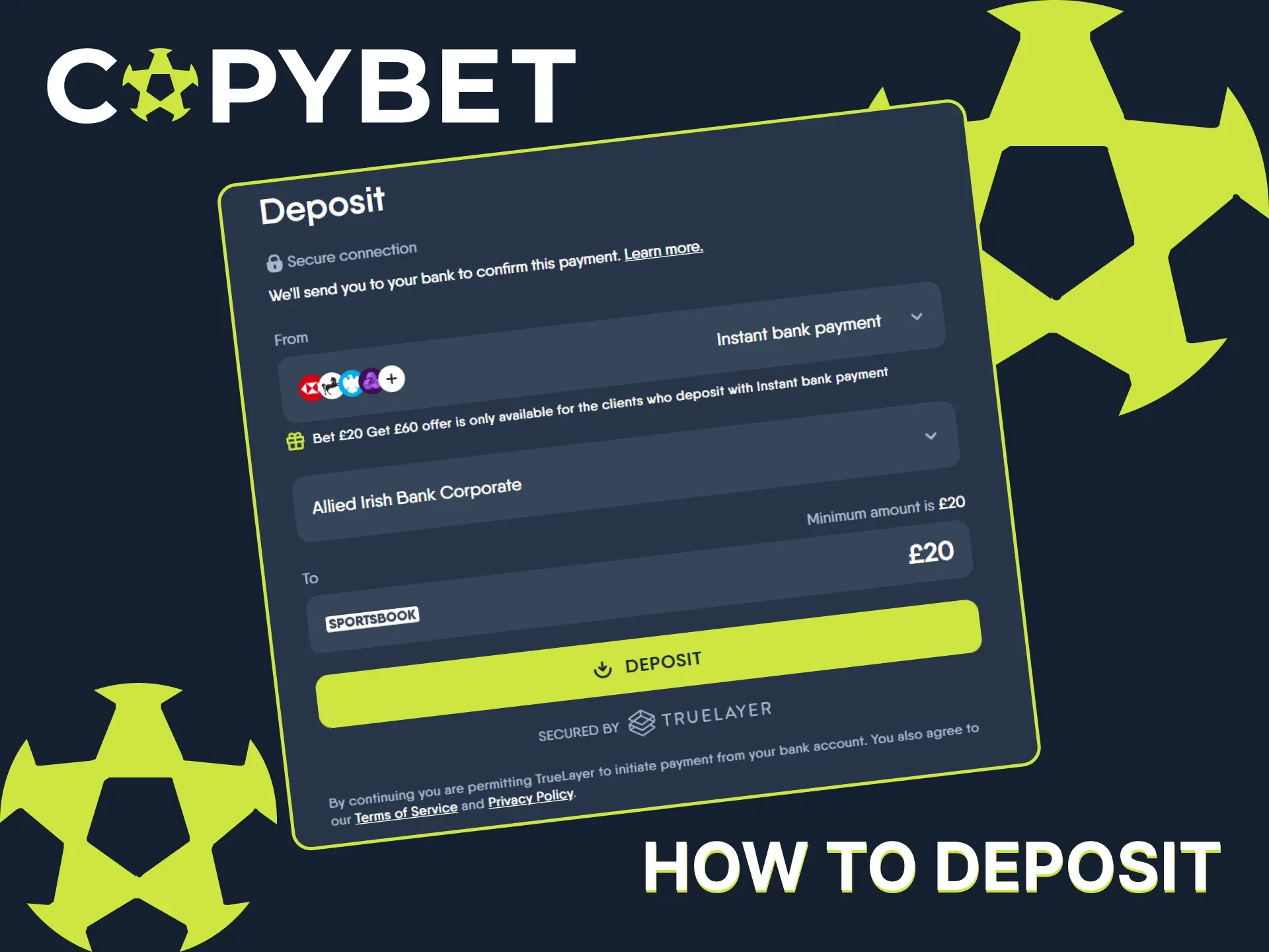 Top up your account using popular methods at CopyBet.