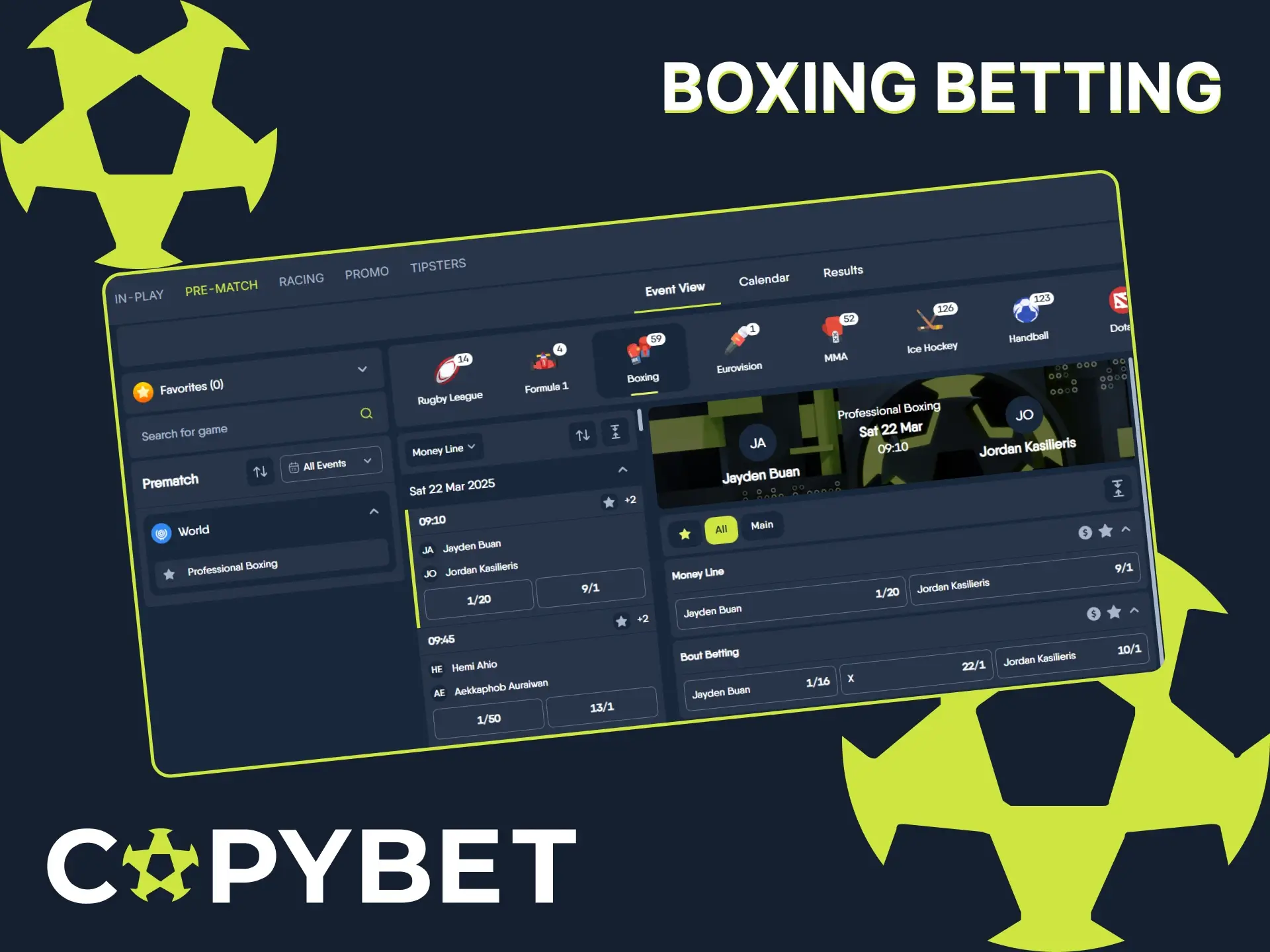 Choose your favorite to bet on boxing and win at CopyBet.